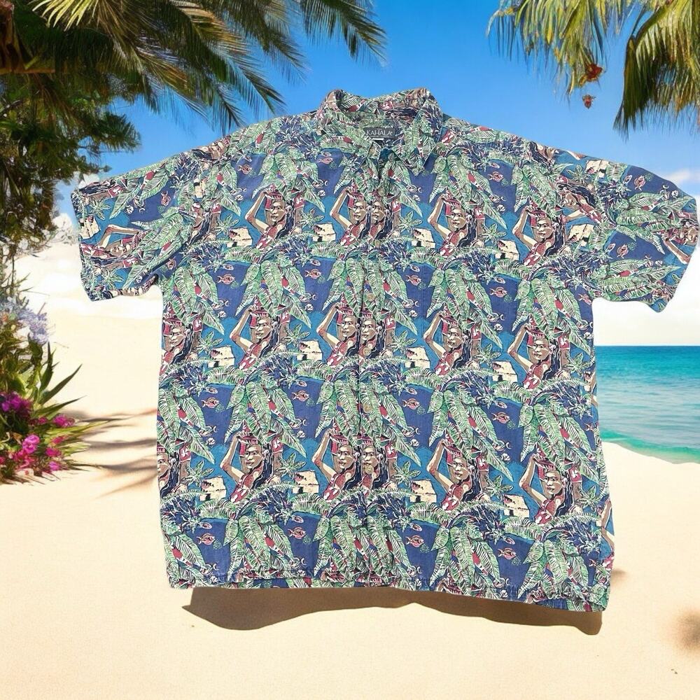 VTG Kahala Hawaiian Islands Hawaiian Shirt Sz XL Hula Girl Luau Print Tropical